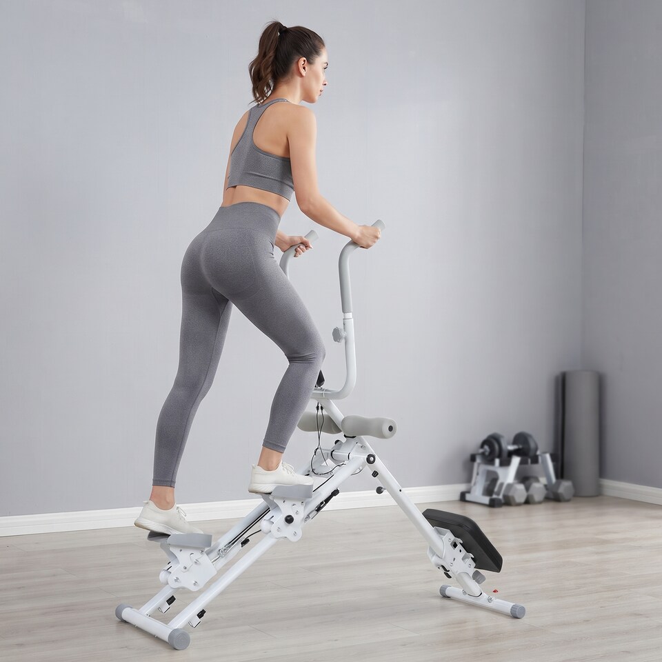 image 1 of SPORTNOW Foldable 2-in-1 Ab Machine and Stair Stepper for Core, White