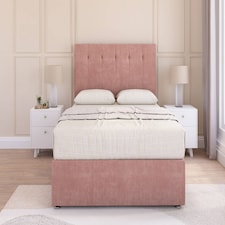 Sloomy Highbury Pink Plush Divan Bed Base No Drawers With 54 Inch Floor Standing Headboard | Pink | Pink | Super King | 1