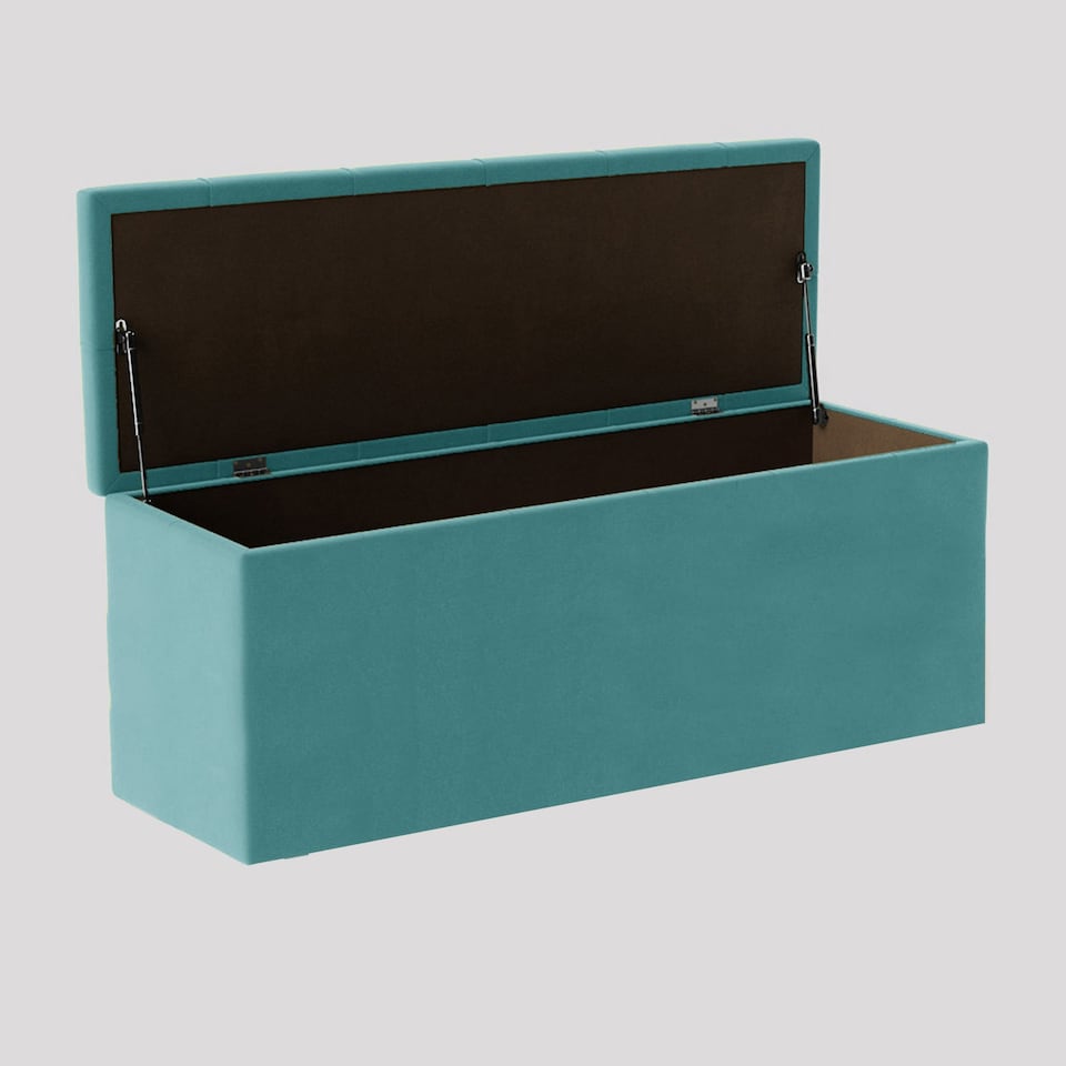 image 1 of 90cm Luna Chesterfield Ottoman Storage Box - Teal Plush Velvet Upholstered Blanket Box