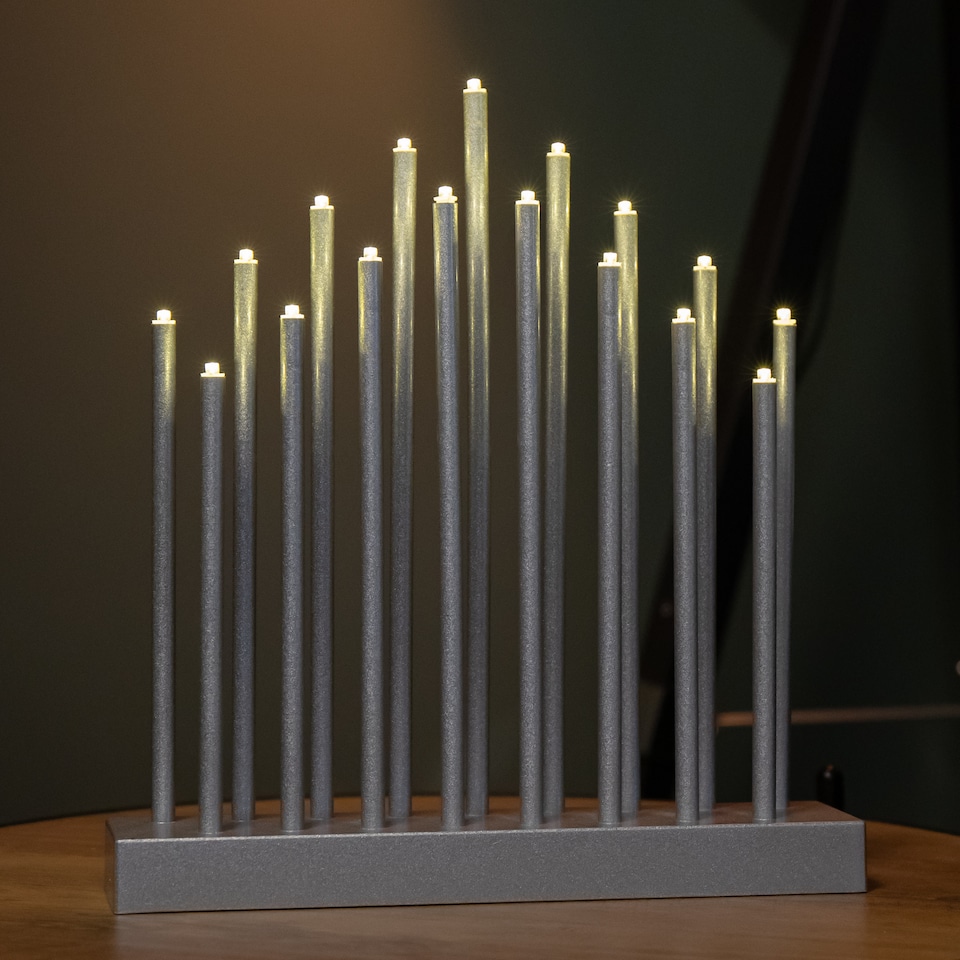 image 1 of 29cm Battery Operated Light up Silver Christmas Candle Bridge with 17 LEDs