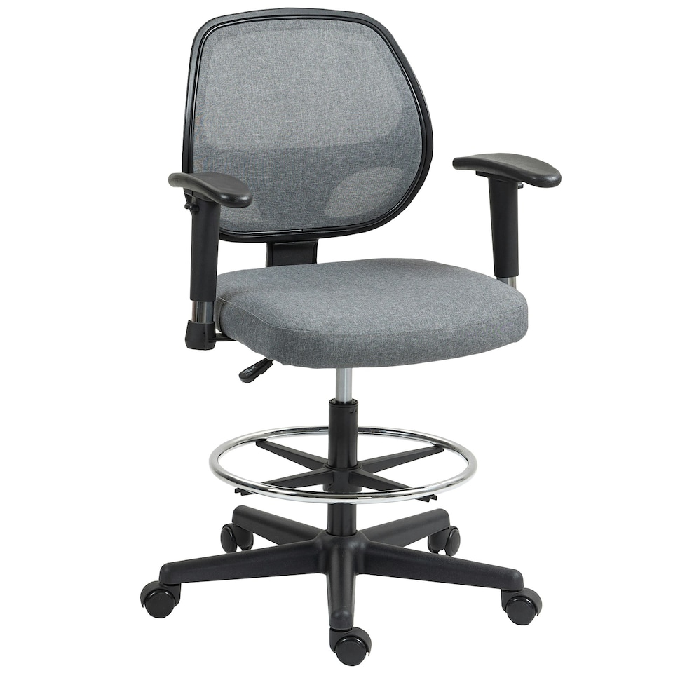image 1 of Vinsetto Drafting Chair Tall Office Stand Desk Chair with Foot Ring, Arm, Wheel