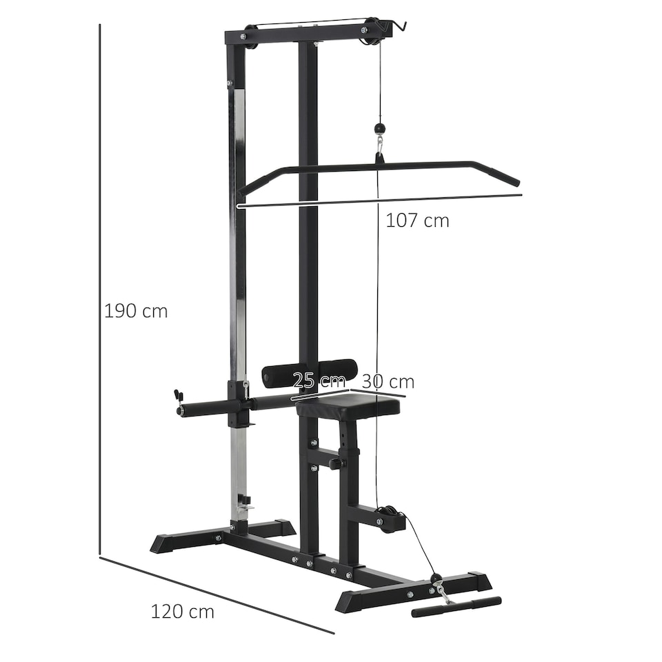 image 1 of HOMCOM Lat Pull Down Machine with Extra Pulley for Seated Rows, Cable Machine Pulley System with Adjustable Seat for Home Gym
