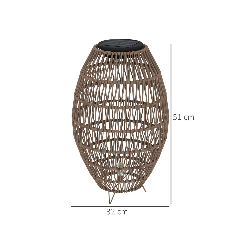 image 1 of Outsunny Rattan Solar Lamp, Auto On/Off Garden Lantern, Dark Brown 