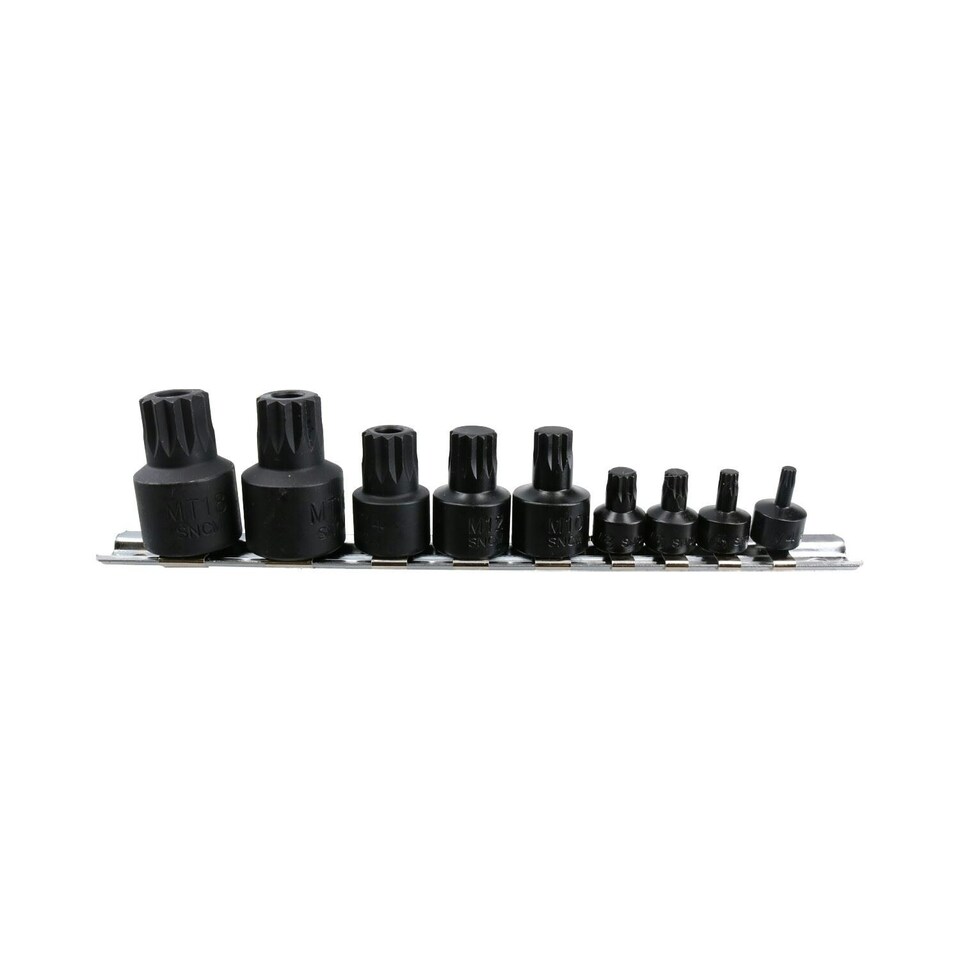 image 1 of Stubby Impact Triple Square Spline Bit Sockets M4 - M12 MT14 - MT18 9pc Set