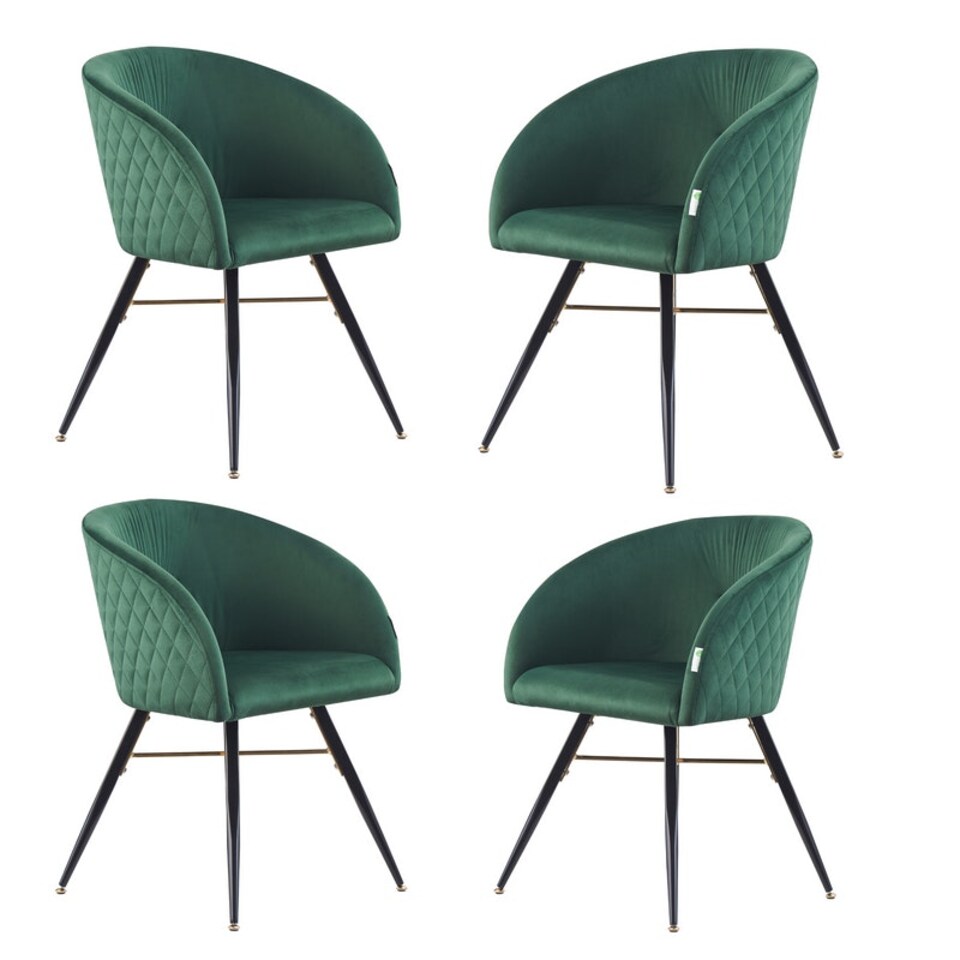 image 1 of Set of 4 Vittorio Velvet Dining Chairs with Black Metal Legs, Quilted Design Modern Accent Chair | Green