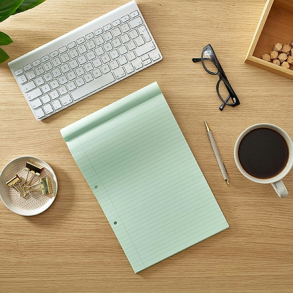 image 1 of Pack of 6 Rhino A4 Green Paper 100 Page 8mm Lined with Margin Refill Pads