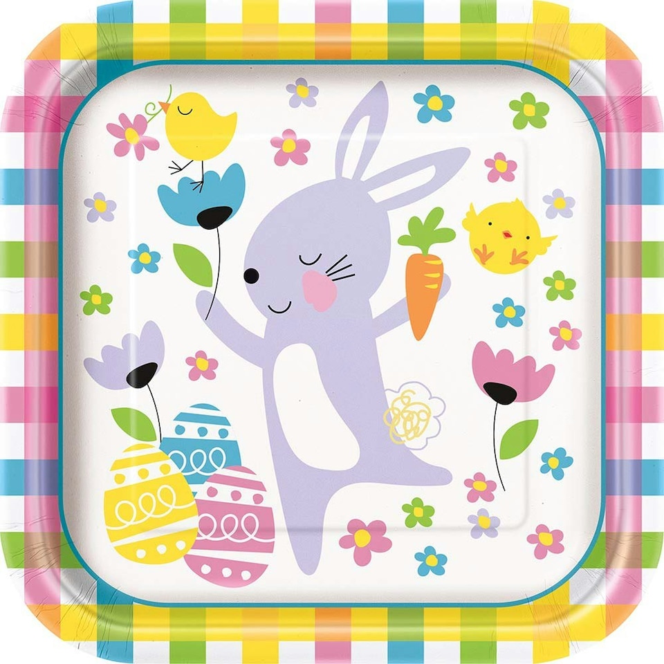 8 CLRFUL PLAID EASTERIPE 9" SQ PLATE - UNIQUE
