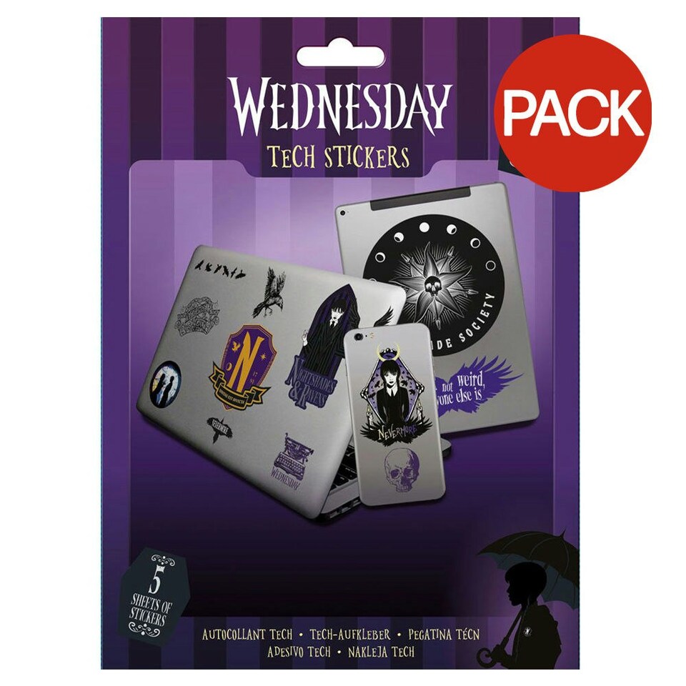 image 1 of Wednesday Tech Stickers (Pack of 33) - Multicoloured - One Size