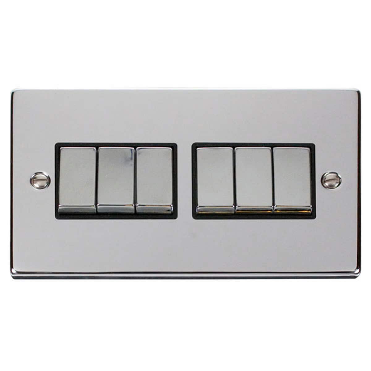 SE HOME Polished Chrome 10A 6 Gang 2 Way Ingot Light Switch Chrome Polished Chrome