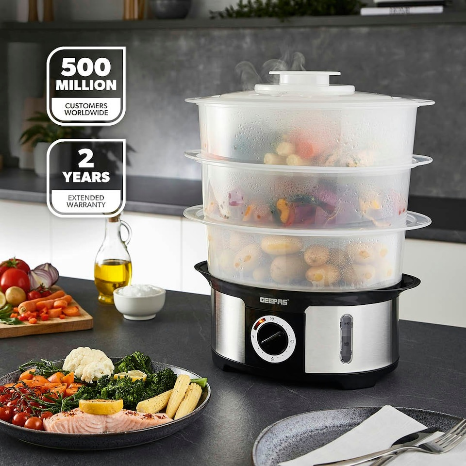 image 1 of GEEPAS 3-Tier Food Steamer, 12L Capacity