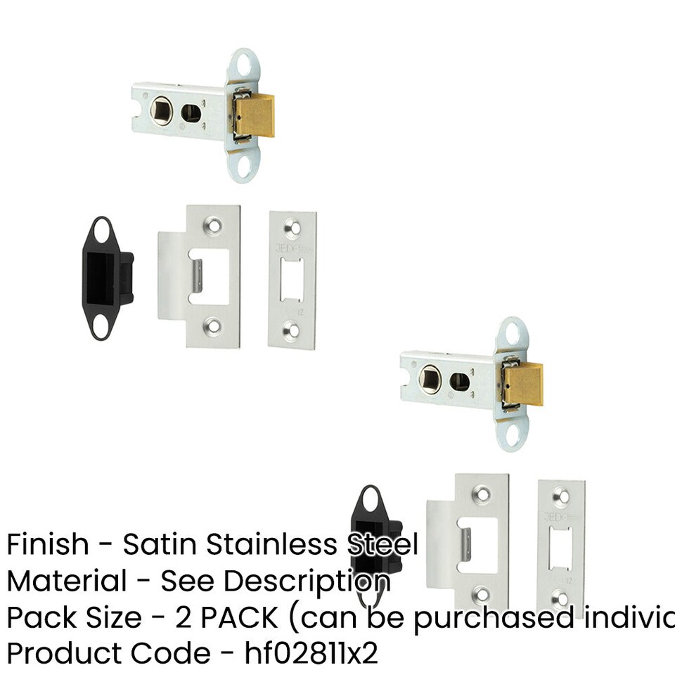 image 1 of 2 PACK Heavy Duty Tubular Latches for Secure Door Locking - 64mm Satin Stainless Steel