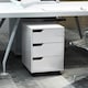 image 6 of MDF Mobile File Cabinet w/ 3 Drawers Locking Wheels Metal Rails Oak Tone White