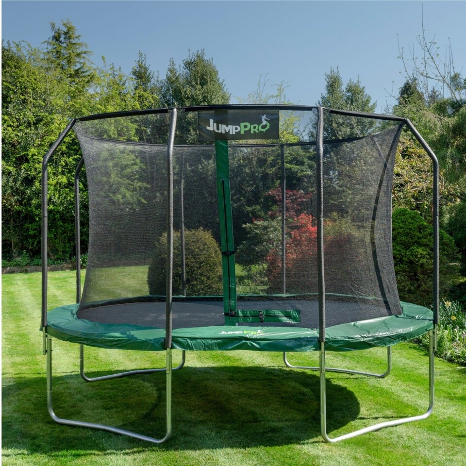 image 1 of 10ft x 7ft JumpPRO® Xcite Green Oval Trampoline with Enclosure