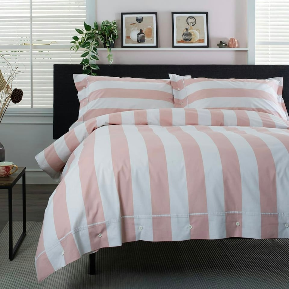 image 1 of West End Stripe Duvet Set – Soft, Breathable 100% Cotton Comfort Pink | White | Super King