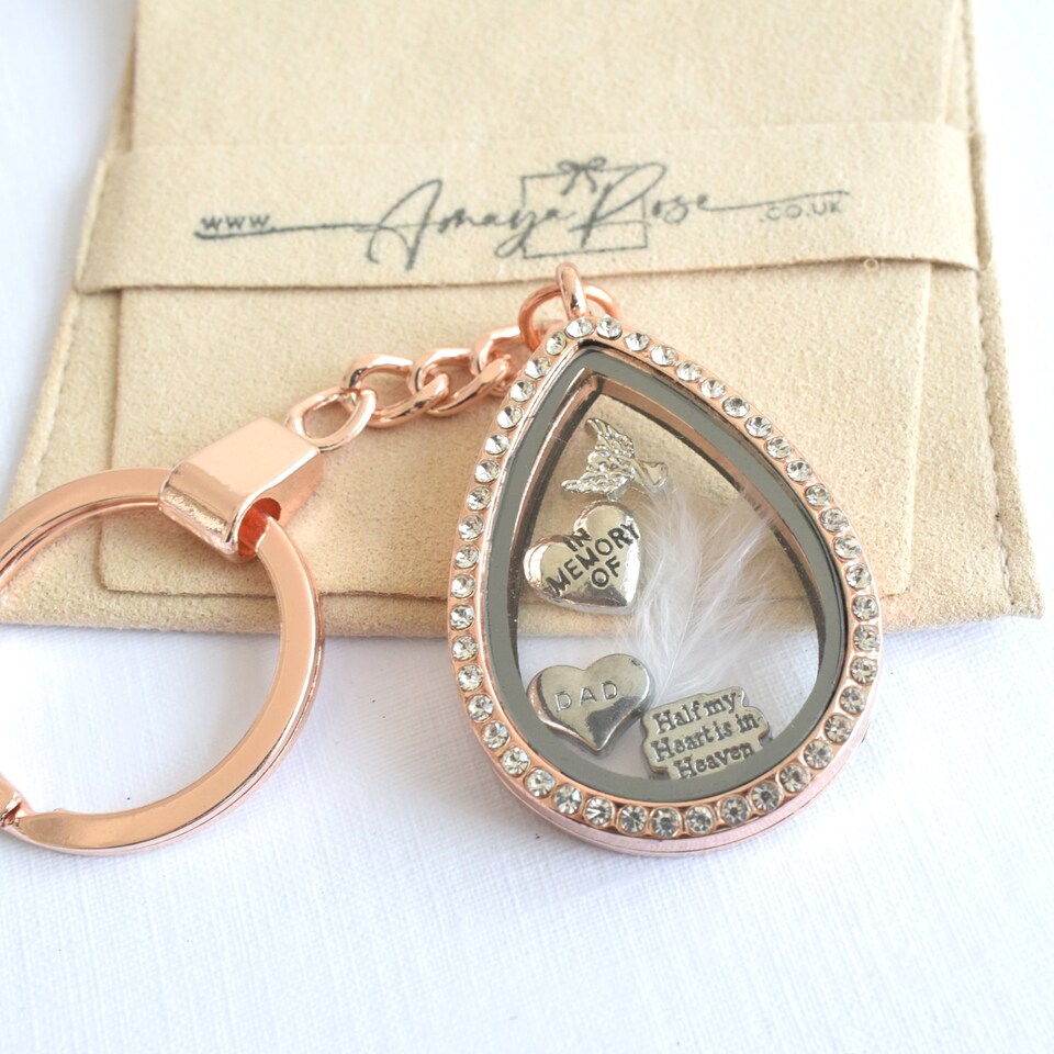 Dad Memory Locket Keyring. Floating Charm Remembrance Keychain ...