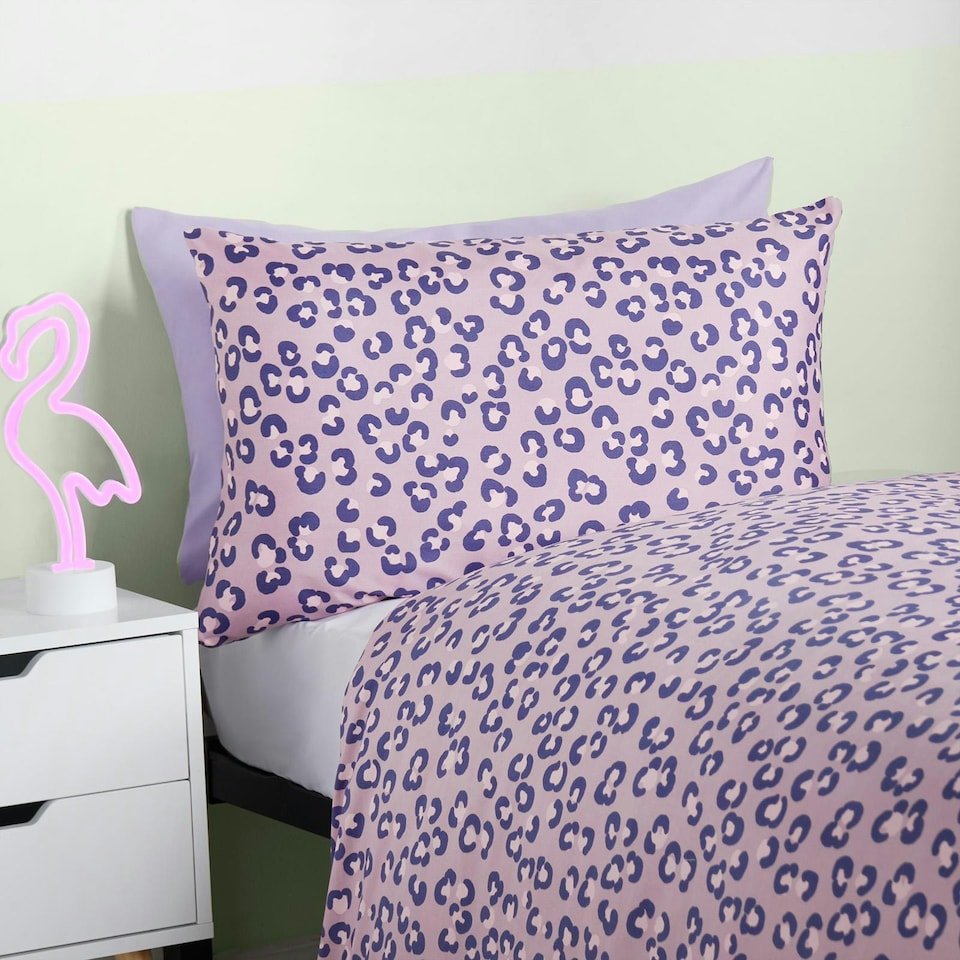 image 1 of OHS Safari Print Reversible Microfibre Duvet Cover and Pillowcase Set, Single - Purple
