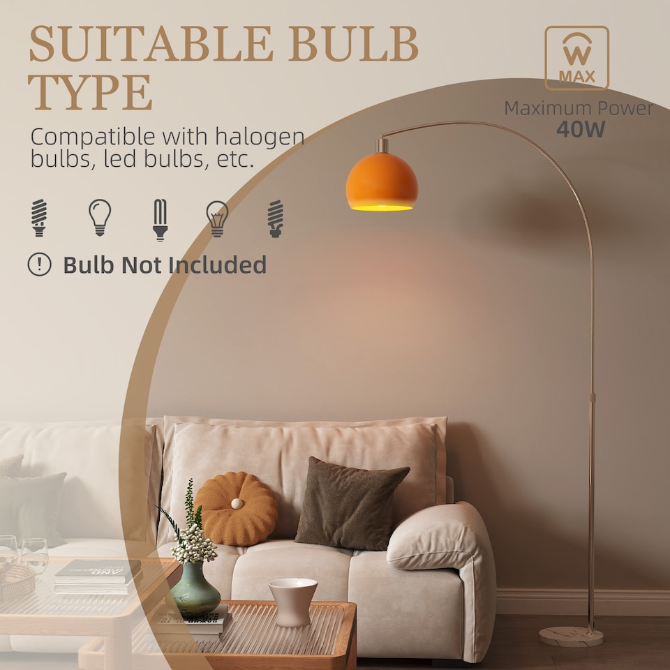 image 1 of HOMCOM Modern Standing Lamp with Shade & Foot Switch, Orange | Orange | Orange