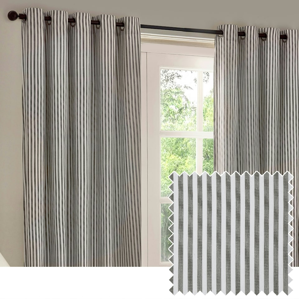 image 1 of Yard Hebden Striped Cotton Grey Eyelet Curtains 229 x 137cm Multi