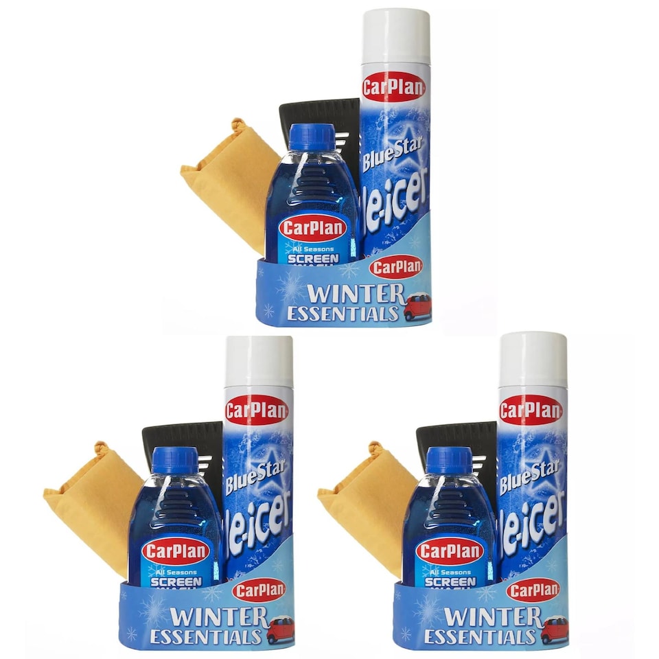 image 1 of Carplan Winter Essential Car Care Travel Kit Scraper De-Icer Screen Wash x3