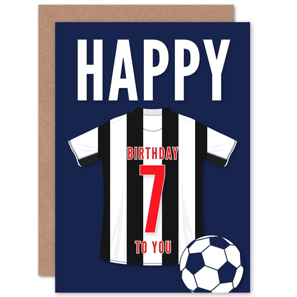 image 1 of Football Strip Kit White Striped Top Age 7 Year Old Child Kids 7th Birthday Card