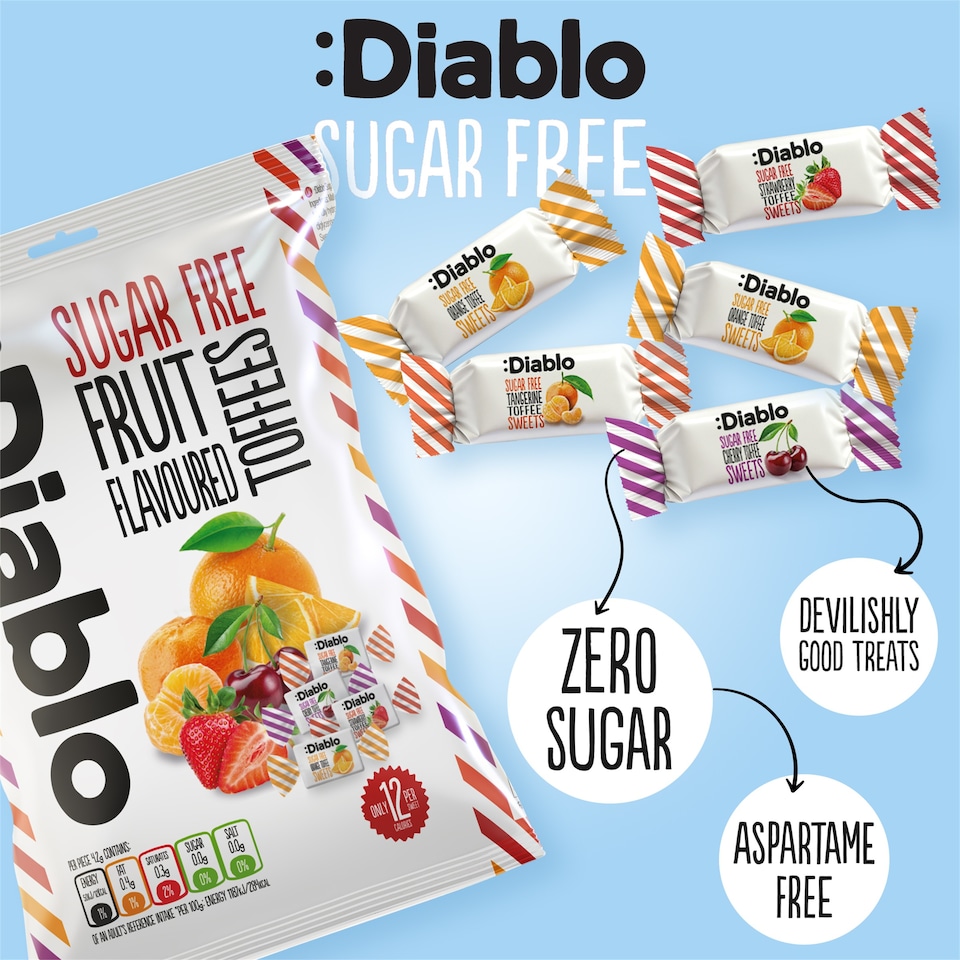 image 1 of Diablo Sugar Free Fruit Toffees 75g 3 Pack