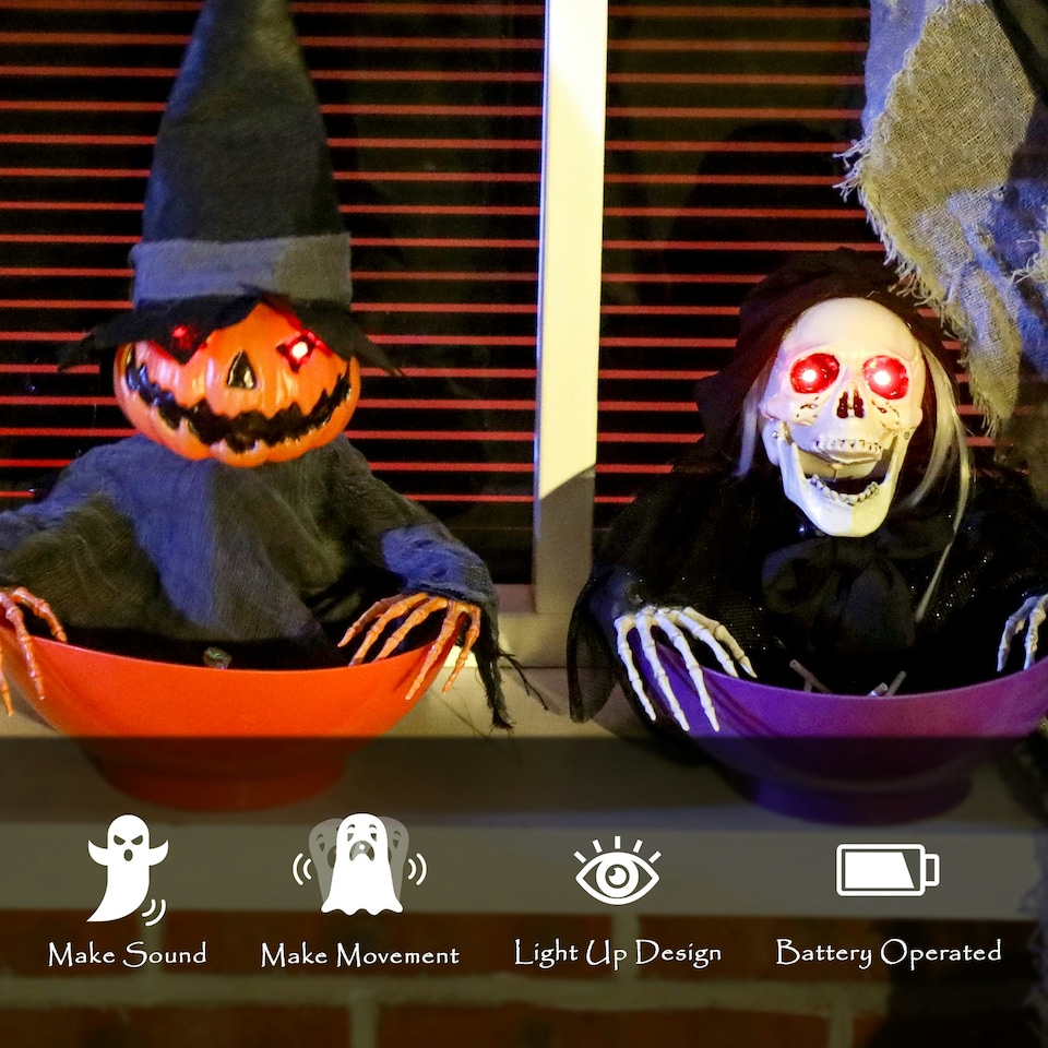 image 1 of Outsunny Animated Halloween Skeleton Candy Dish for Party Decoration