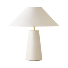 ValueLights Margot White Marble Bedside Table Lamp Linen Taper Shade & Bulb | White