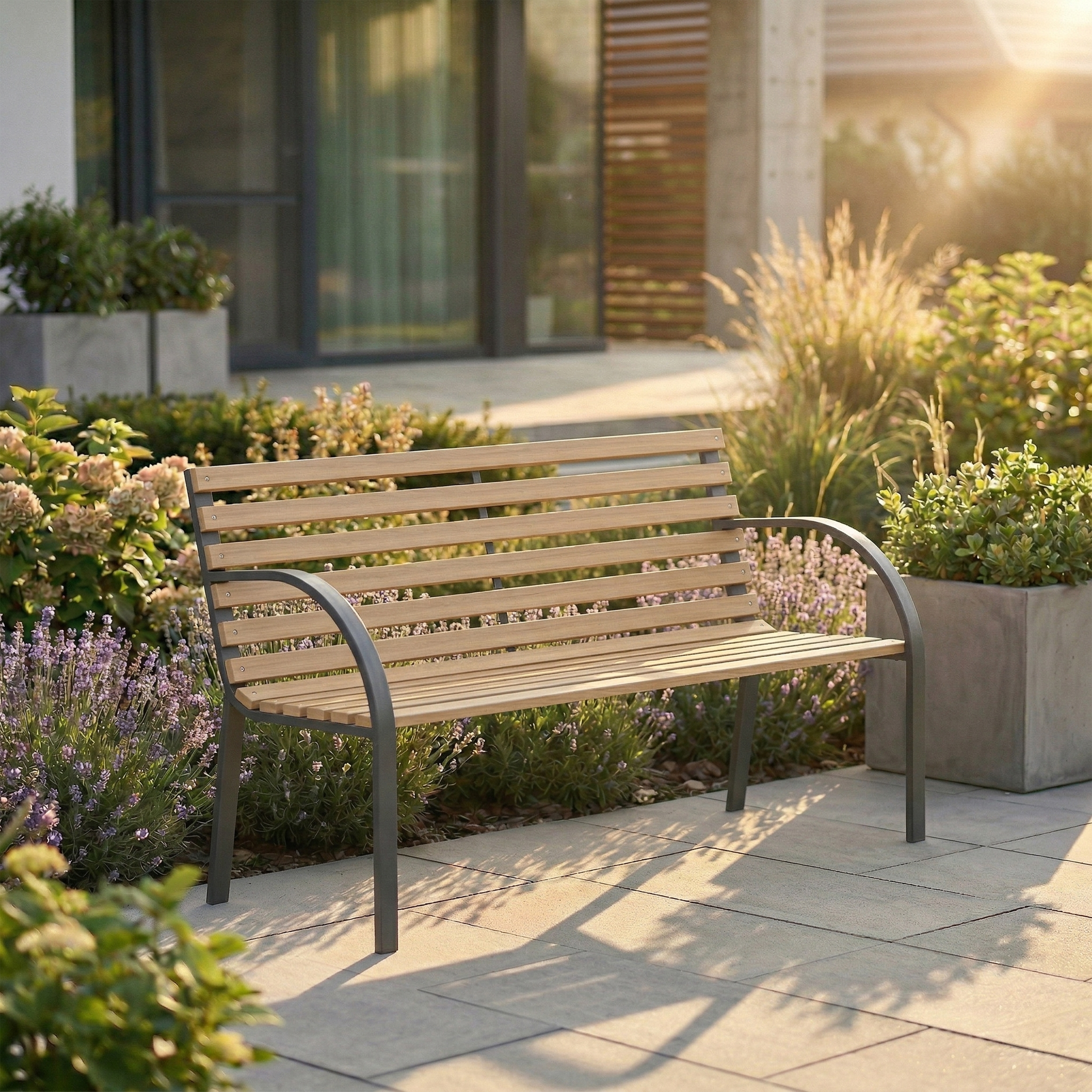 Garden Vida 3 Seater Slatted Garden Bench Outdoor Patio Seating