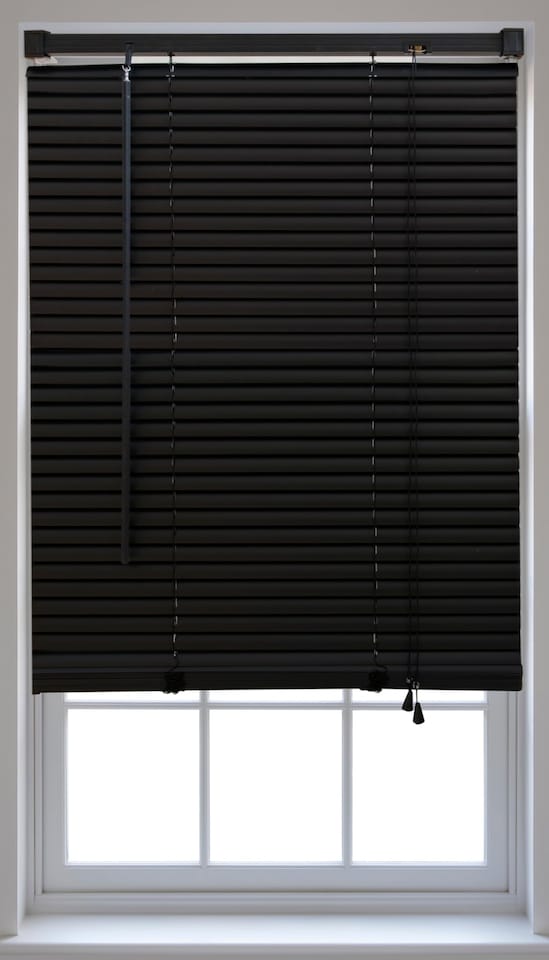 image 1 of FURNISHED Modern PVC Venetian Blinds Durable Window Blinds for Homes and Offices | Black | Black | (W) 180cm x (L) 210cm