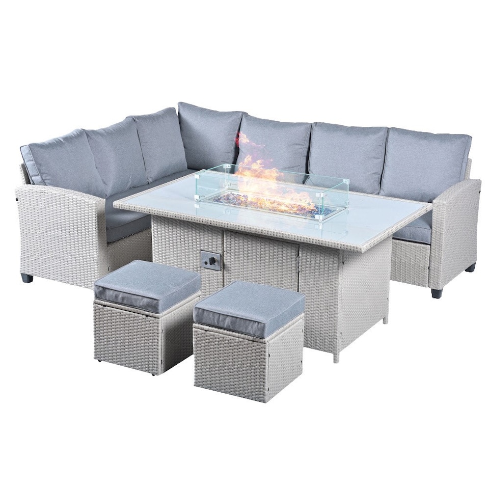 image 1 of The Conwy 8 Seat Corner Gas Firepit Rattan Dining Set