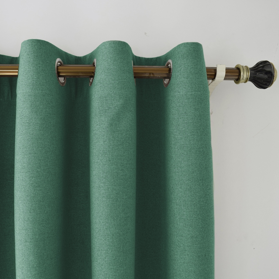 image 1 of Emerald Green Linen Blackout Eyelet Curtains - 46x54 Inch Drop - Pair | Green | One Size