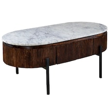 Miel Mango Wood Rectangular Fluted Coffee Table With Marble Top and Metal Legs Brown