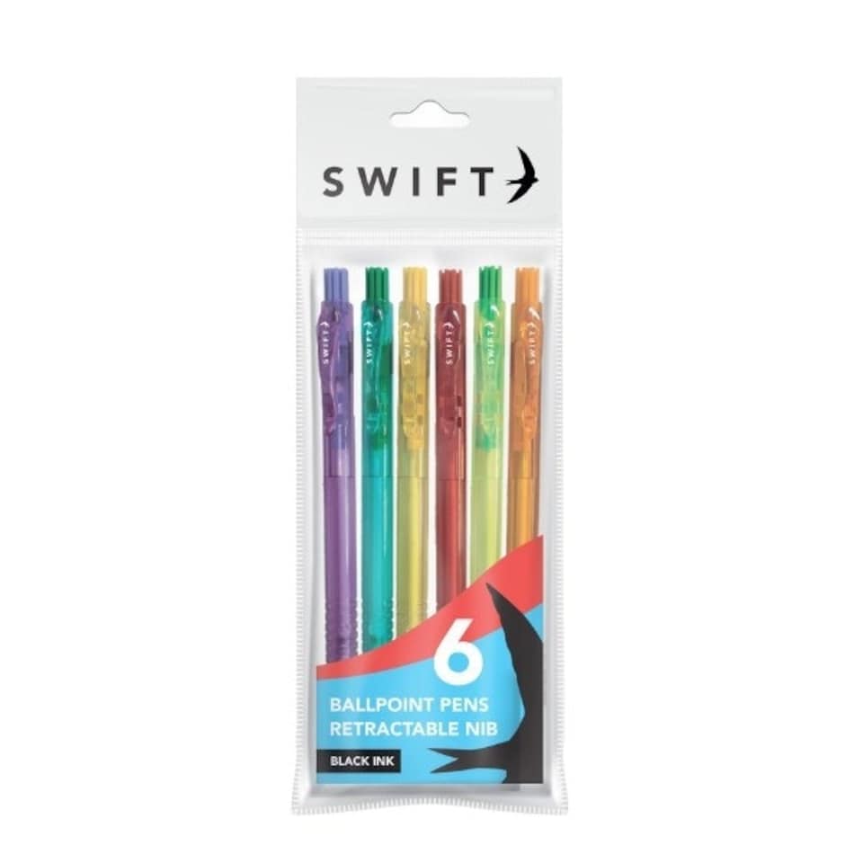 image 1 of Pack of 6 Colourful Retractable Ballpoint Pens