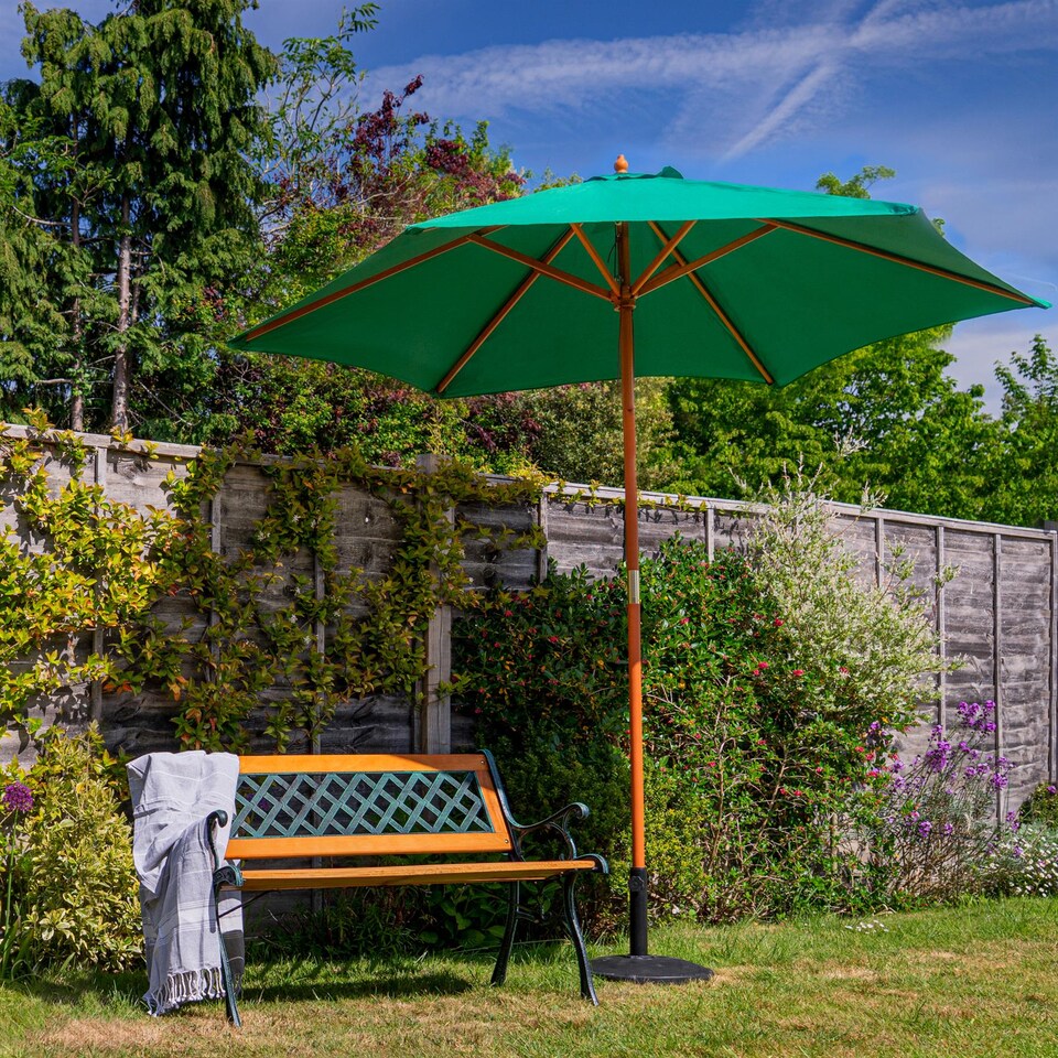 image 1 of Harbour Housewares Wooden Garden Parasol & Base Set - 2.7m - Green
