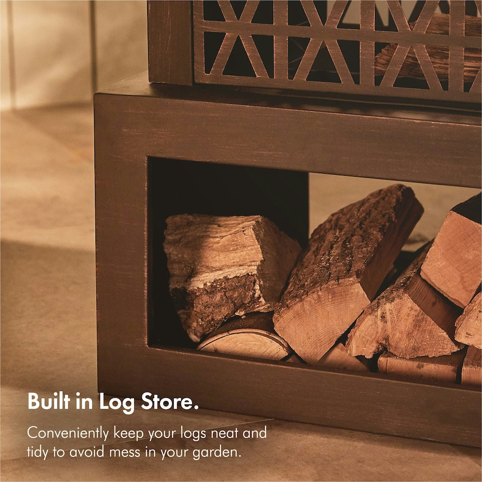 image 1 of VonHaus Outdoor Fireplace Fire Pit with Log Storage