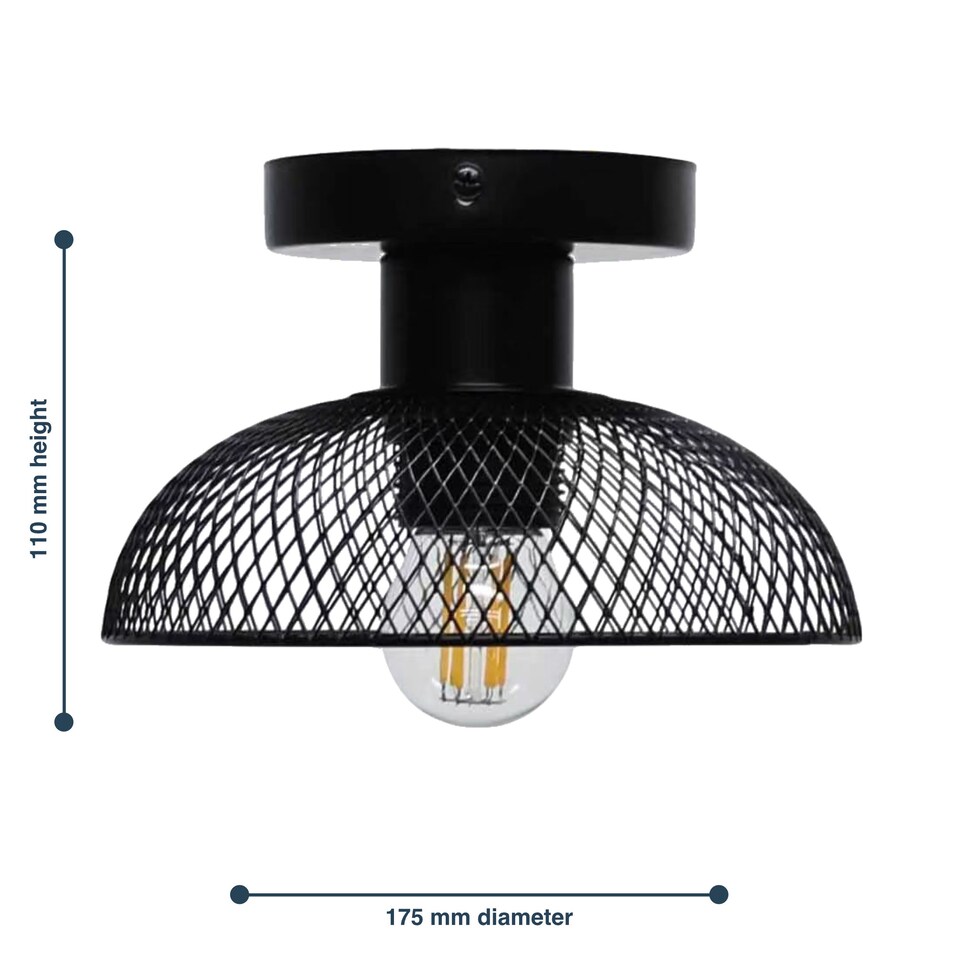 image 1 of Cassidy - Small Black Mesh Ceiling Flush Light | Black | 1
