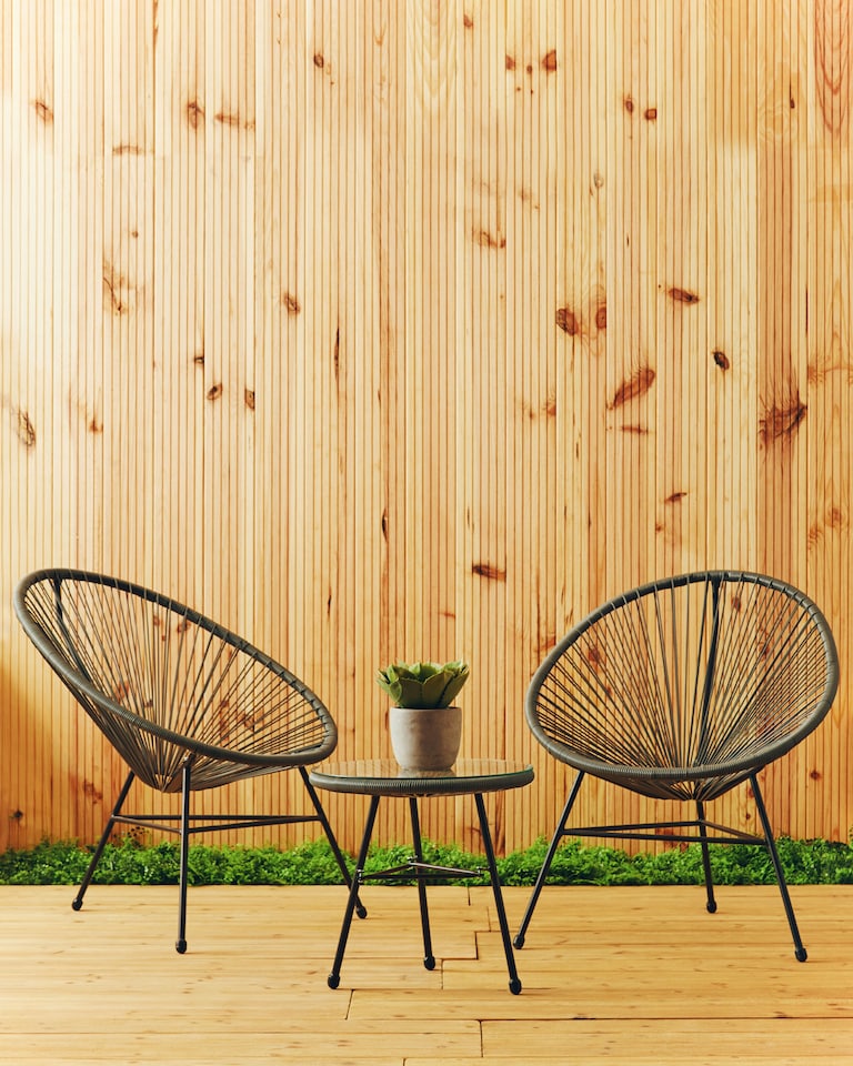 image 1 of Orsina Sturdy Grey Rattan 3 Piece Patio Set, Weather Resistant Table And Chairs, Outdoor Round Table and Chairs