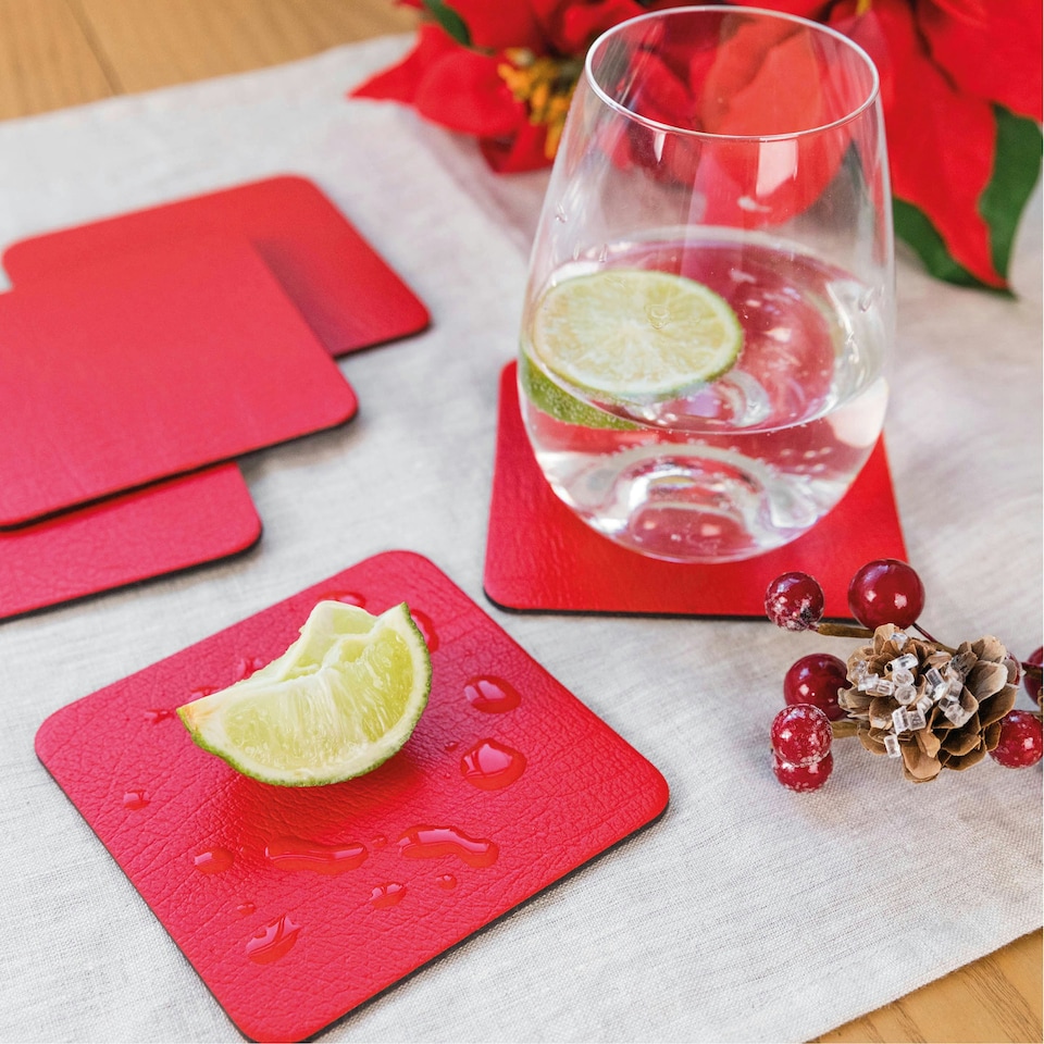 image 1 of Lara-May Set of 8 London Red Recycled Leather Placemats & 8 Leather Coasters
