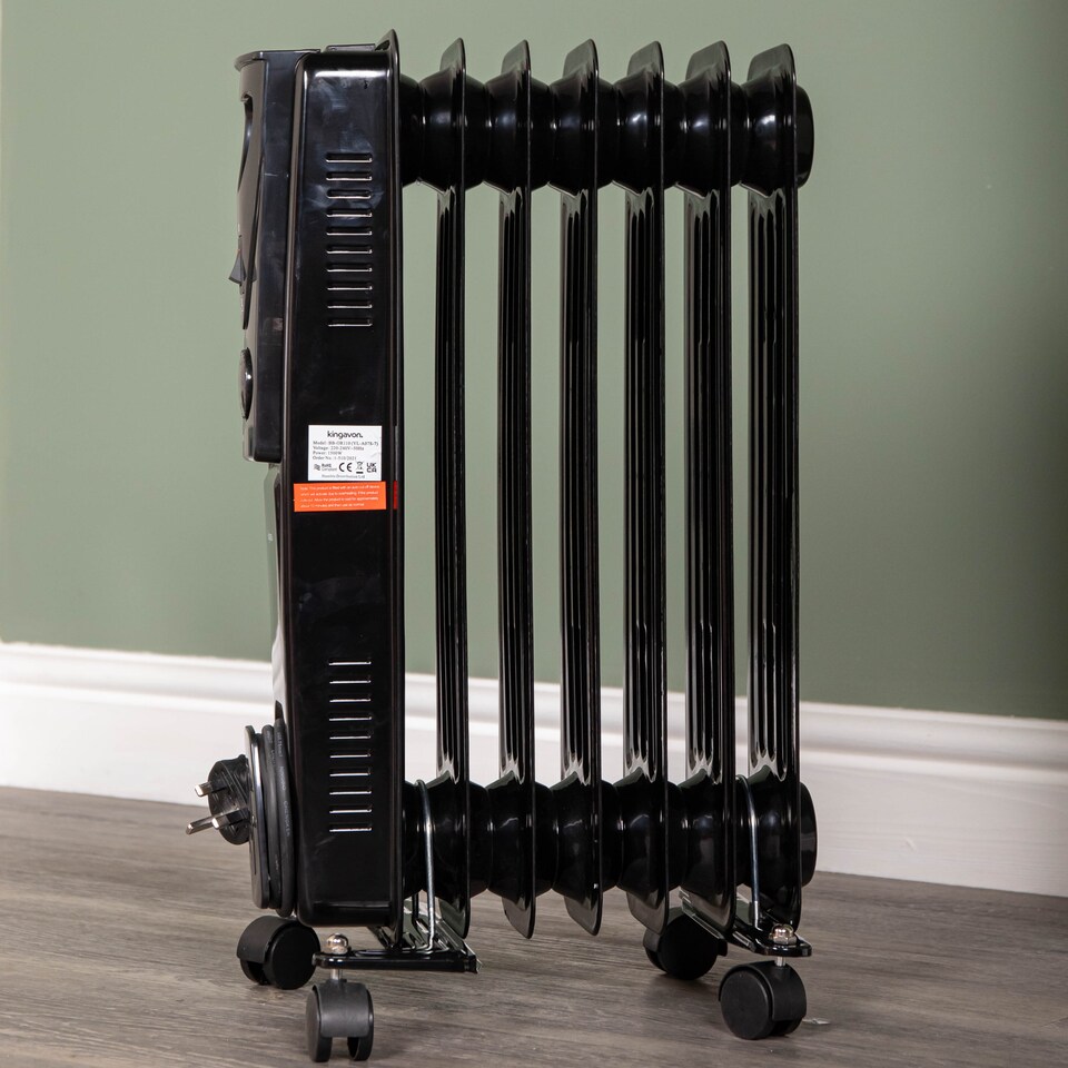 image 1 of 1500w 1.5kw 7 Fin Slim Line Black Oil Filled Radiator Heater