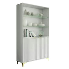 White Display Cabinet 100cm Ribbed Doors Gold Legs Modern Storage Unit | White