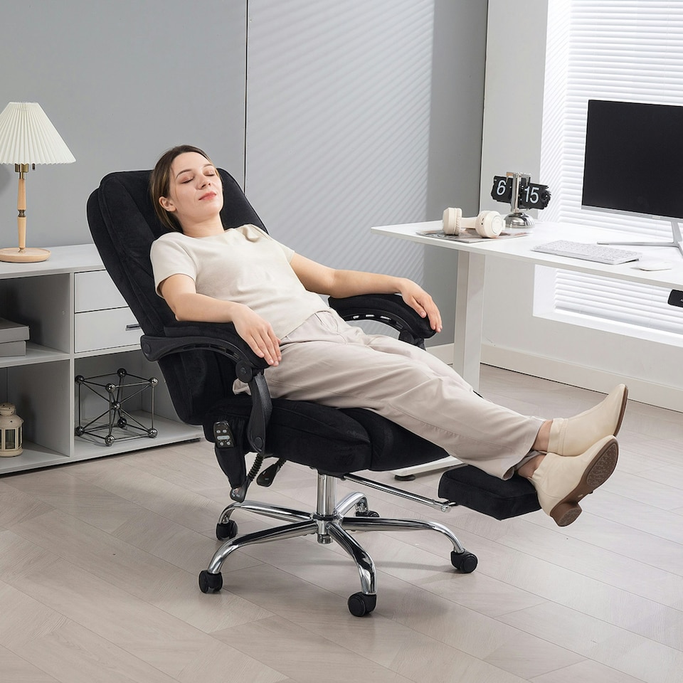 image 1 of Vinsetto Massage Office Chair, Heated Reclining Desk Chair, Black
