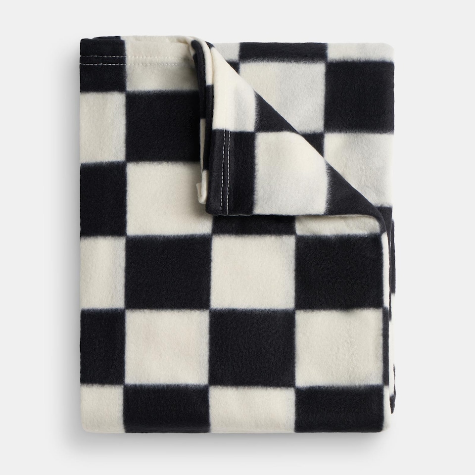 image 1 of OHS Checkerboard Polar Fleece Throw Blanket Lightweight Bedspread | Multi | Monochrome