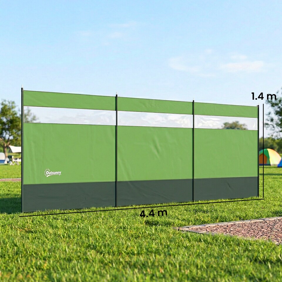 image 1 of Outsunny Camping Windbreaks with Clear Windows and Carry Bag | Green | Army Green | 440 x 140 cm