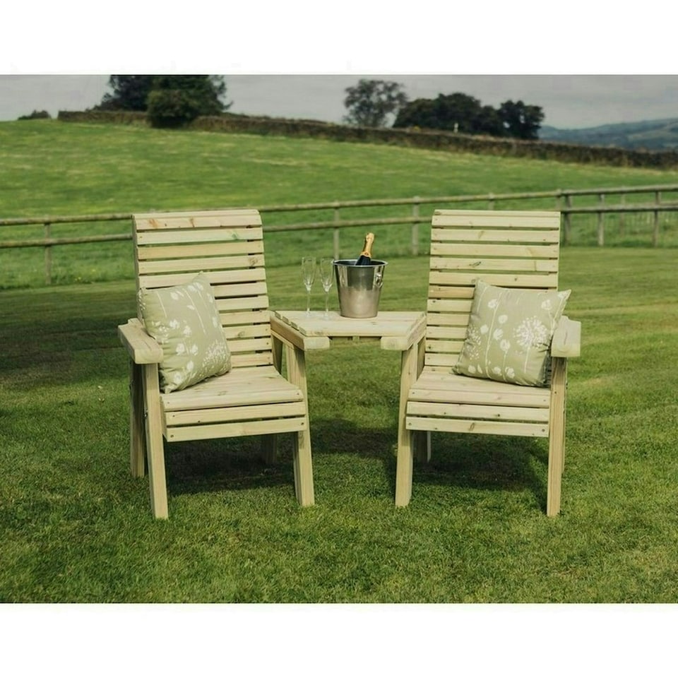 image 1 of Ergonomic Companion Set, Wooden Love Seat - Angled - L100 x W170 x H105 cm - Fully Assembled - Set of Waterproof Cushions Included