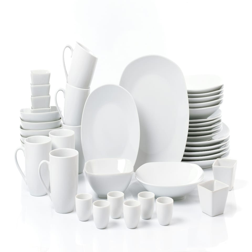 image 1 of 42pc White Porcelain Square Dinner Set