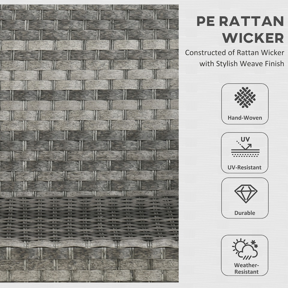 image 1 of Outsunny 7 Pieces PE Rattan Garden Furniture Set, 50,000 BTU Gas Fire Pit Table, Double Corner Sofa and 3 Footstools, 6 Seater Furniture Sofa Sets with Cushions for Conservatory, Grey