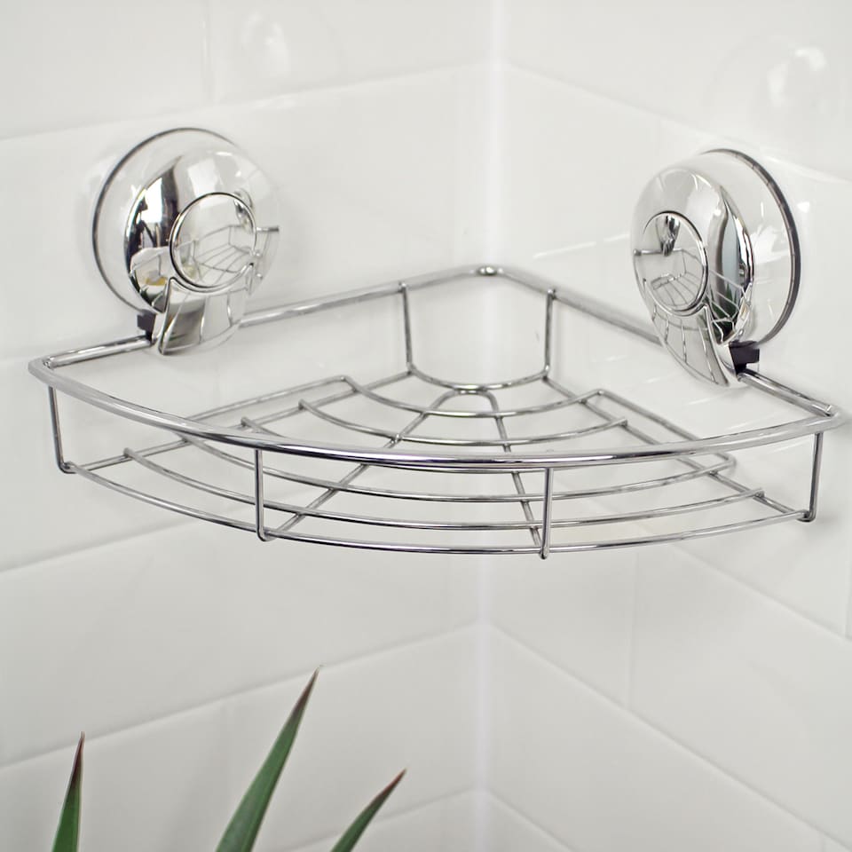 image 1 of Showerdrape Suctionloc Chrome Suction Wall Mounted Corner Basket | Chrome | Chrome | 1