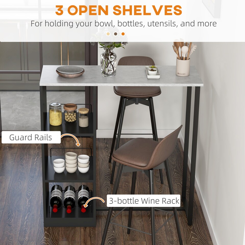 image 1 of HOMCOM Breakfast Bar Table with 3-Tier Storage Shelf and Wine Rack, Black