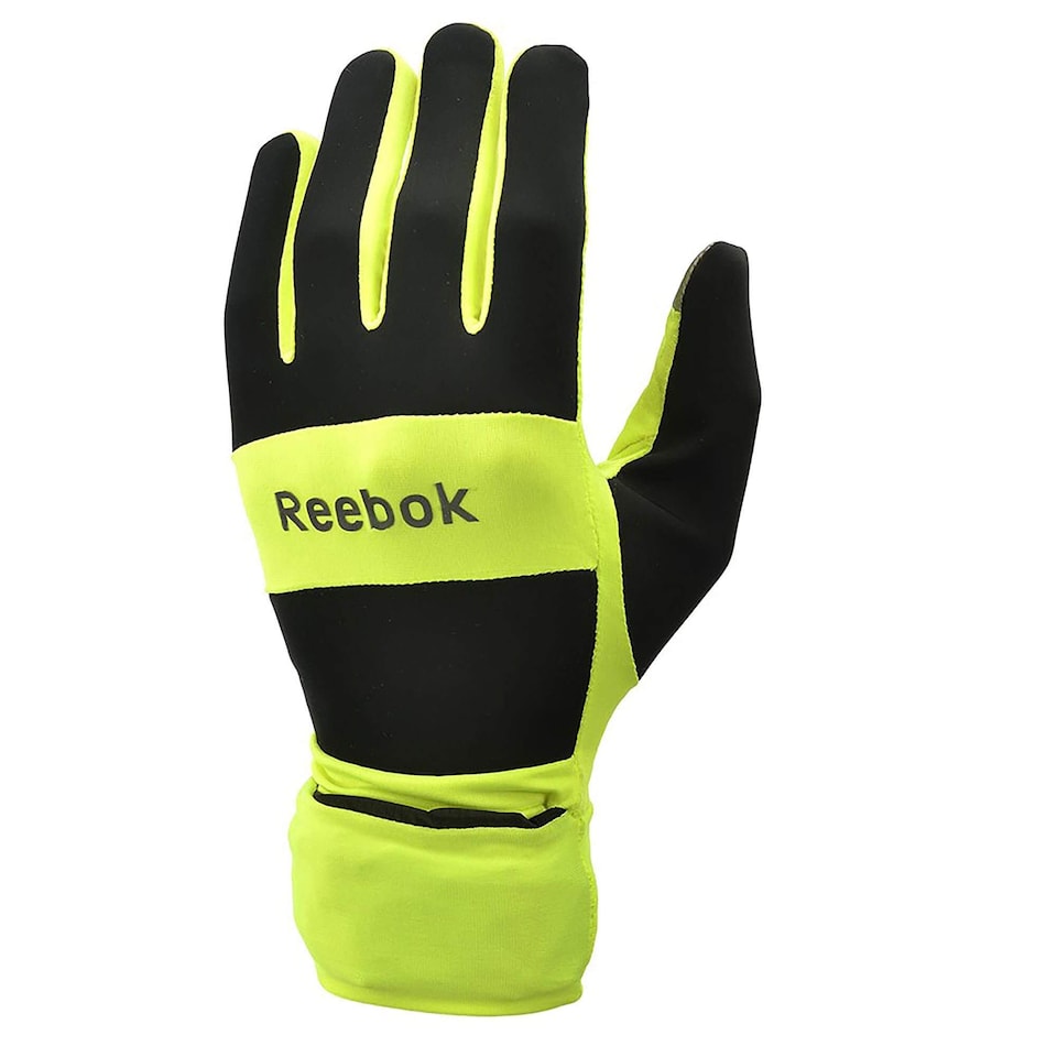 image 1 of Reebok All-Weather Running Gloves, Convertible Waterproof Mitt, Yellow/Black, S | Black | Yellow/Black | S