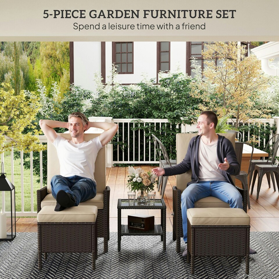 image 1 of Outsunny 5 PCS Rattan Garden Furniture Set w/ Cushions | Multi | Chair
